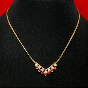 Avon Gold Tone Necklace with Red and White Accents